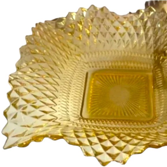 WESTMORELAND English Hobnail Ruffled Square 6.75" Amber Depression Glass Plate - Picture 2 of 4